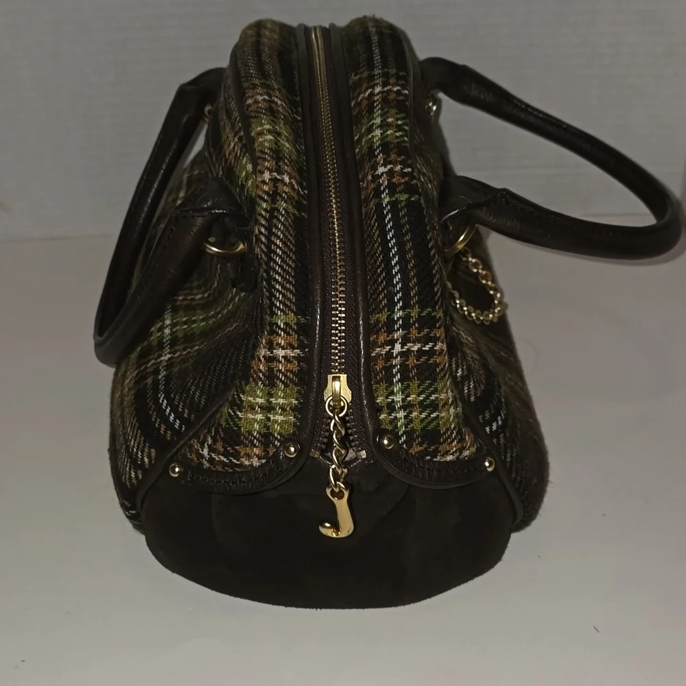 Juicy Couture Brown and Green Plaid Bowler Bag